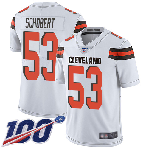 Cleveland Browns Joe Schobert Men White Limited Jersey 53 NFL Football Road 100th Season Vapor Untouchable